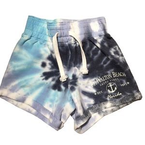 Tie dyed Shorts Memories Ft. Walton Beach blue aqua white XS Elastic Waist NWOT